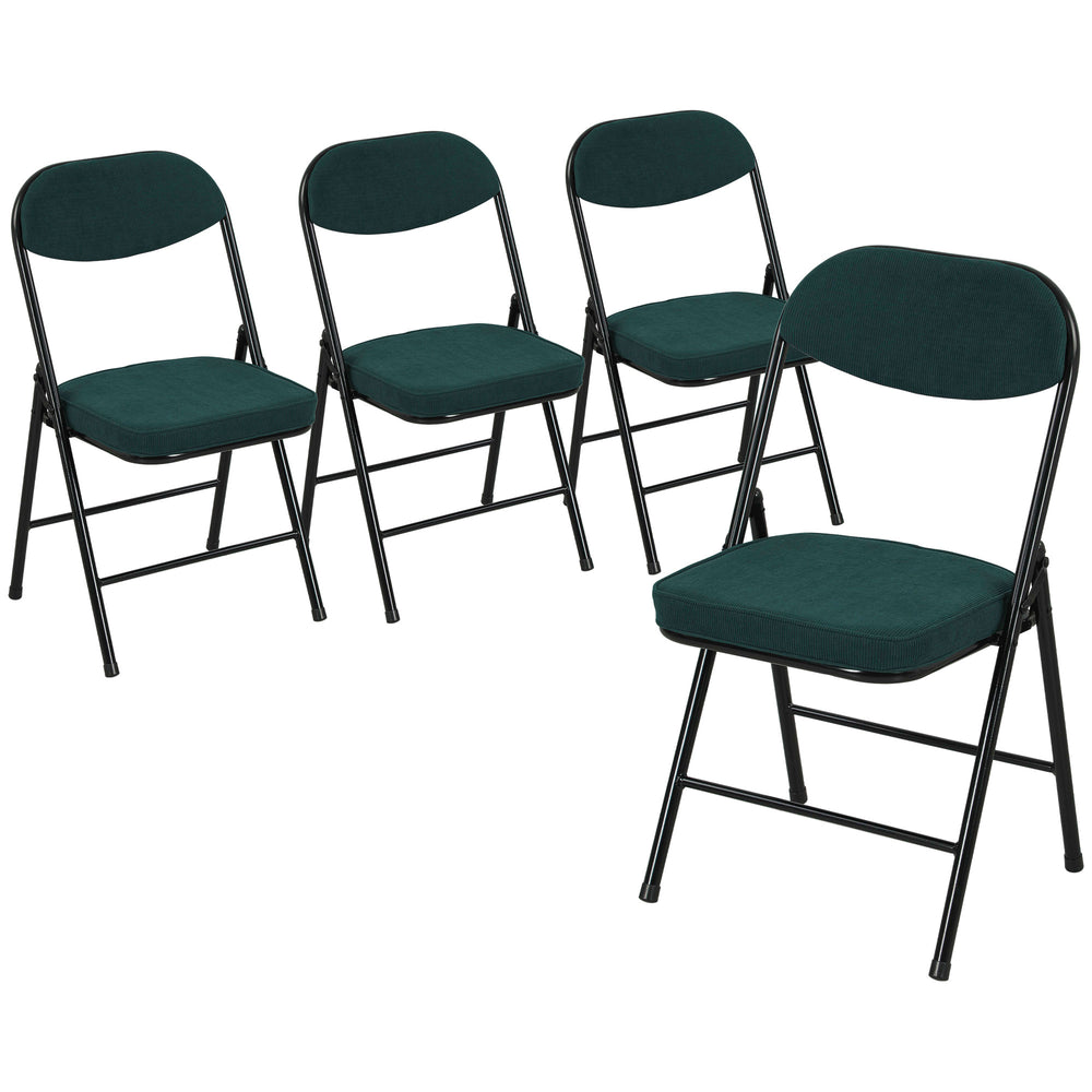 HOMCOM Set of Four Folding Corduroy Seat Chairs - Teal