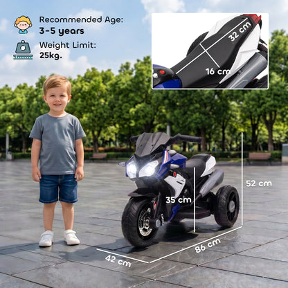 HOMCOM Kids Electric Motorcycle, 6V Ride on Motorcycle with 3 Wheels, LED Headlight, Music, Horn for Boys Girls 3-5 Y, Blue