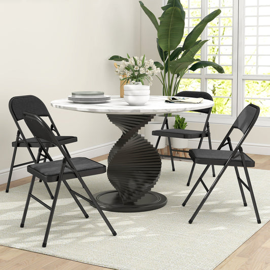 HOMCOM Linen-Look Set of Four Cushioned Folding Chairs - Black