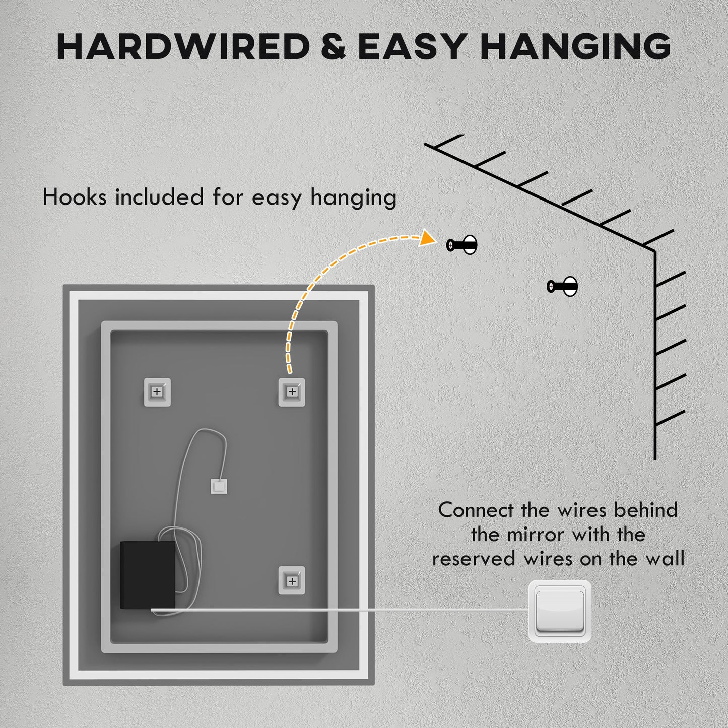 مرآة حمام HOMCOM مقاس 90 × 70 سم مزودة بإضاءة LED، ومرآة مكياج قابلة للتعتيم، ومرآة زينة بثلاثة ألوان، وخاصية اللمس الذكي، ومضادة للضباب