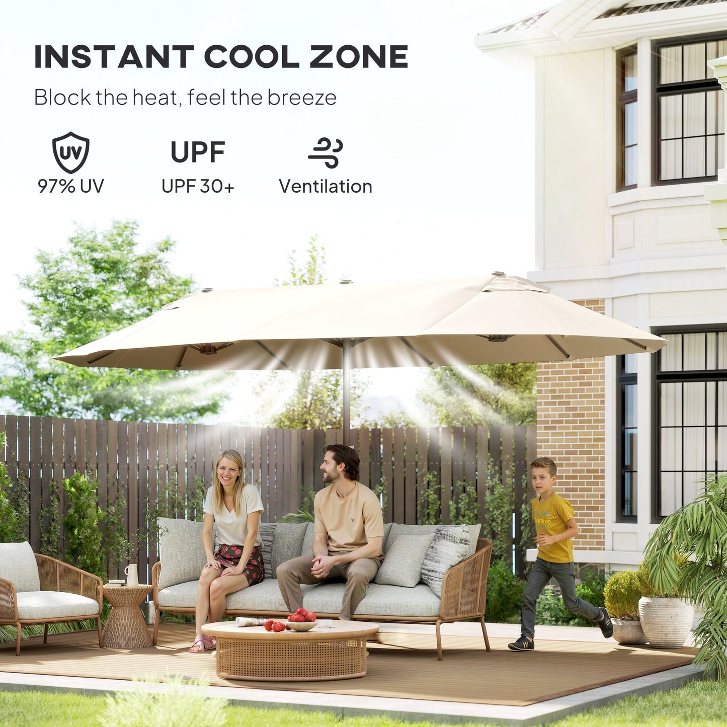 Outsunny 4.6m Double Garden Parasol - Beige