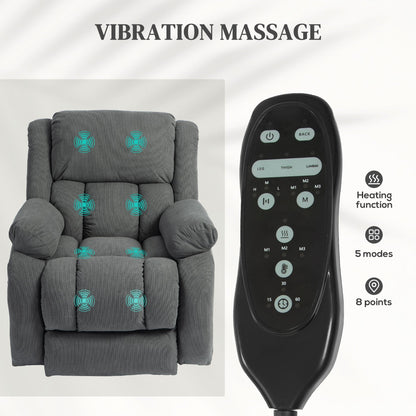 HOMCOM Recliner Armchair Lift Chair, Electric Recliner Chair with Vibration Massage and Heat, Wide Seat, USB Port, Grey