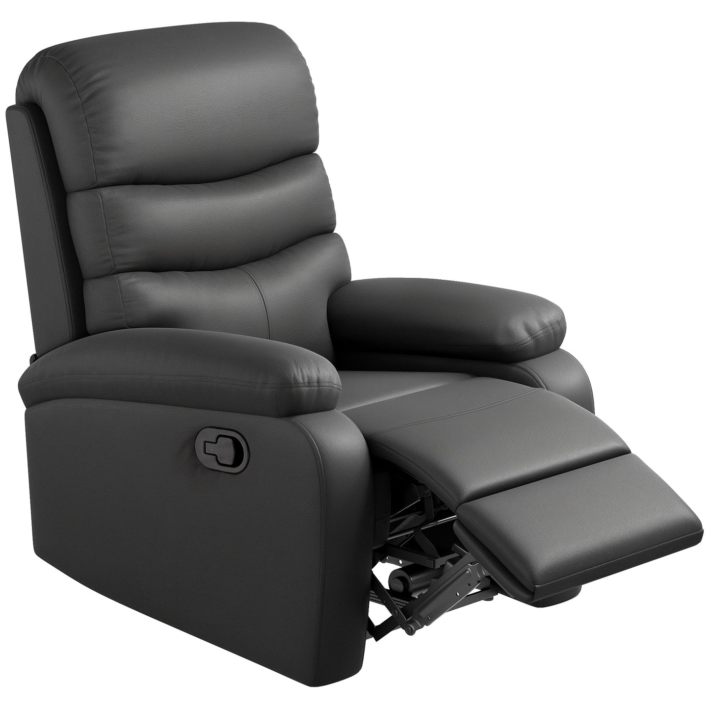 HOMCOM PU Leather Reclining Chair, Manual Recliner Chair with Padded Armrests, Retractable Footrest and Wood Frame, Black