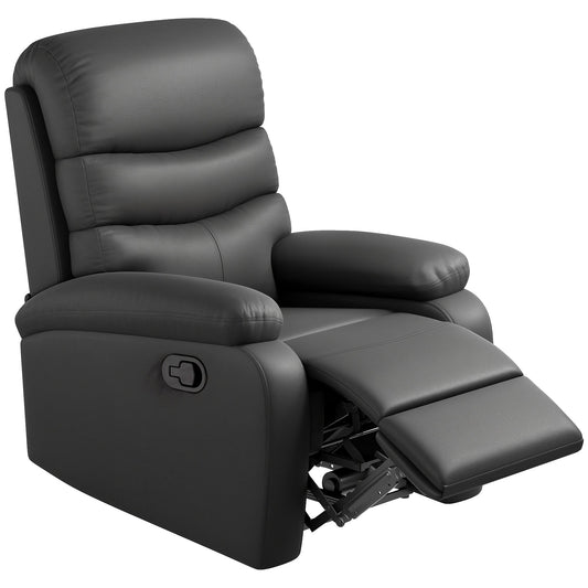 HOMCOM PU Leather Reclining Chair, Manual Recliner Chair with Padded Armrests, Retractable Footrest and Wood Frame, Black