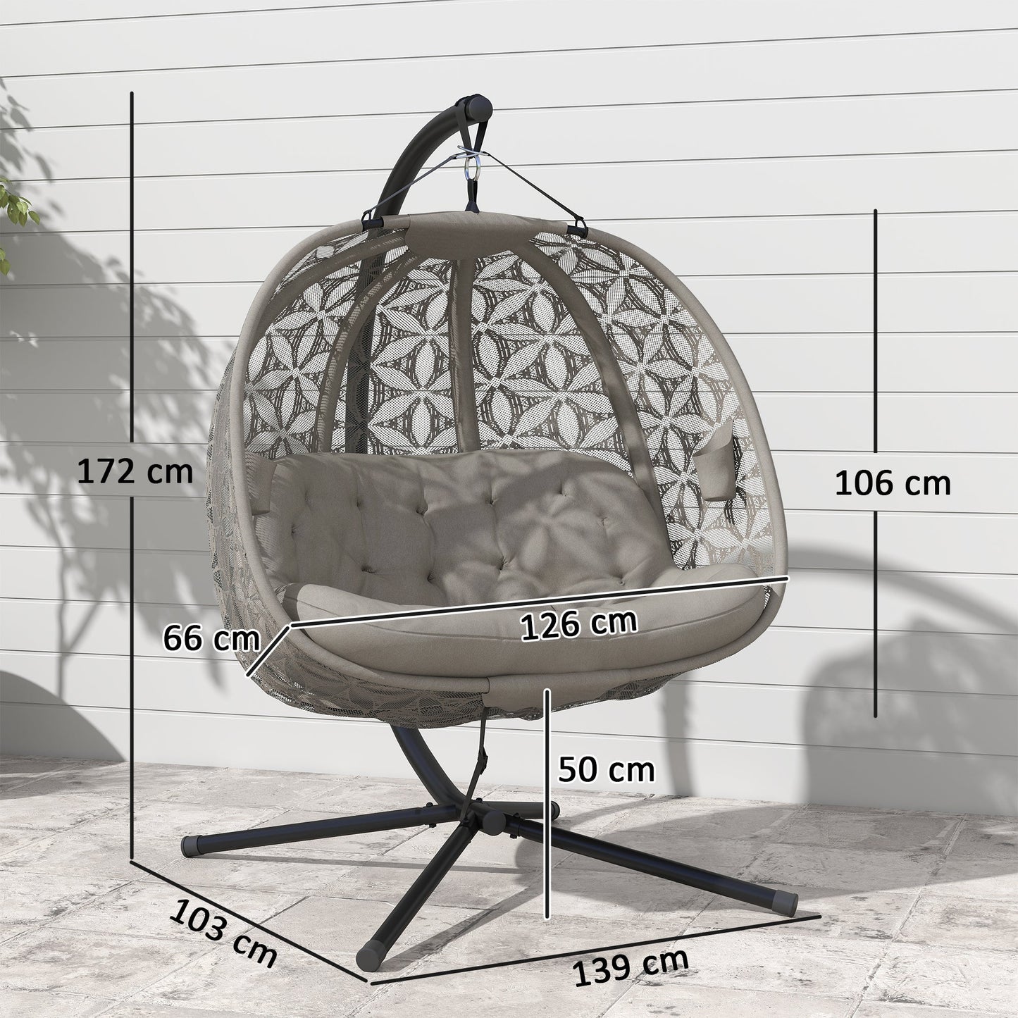 Outsunny Outdoor Double Hanging Chair with Cushion and Cup Holders, Sand Brown