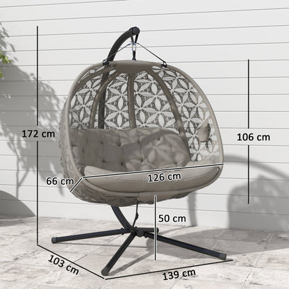 Outsunny Outdoor Double Hanging Chair with Cushion and Cup Holders, Sand Brown