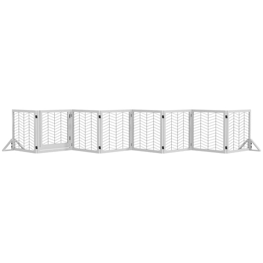 PawHut 8 Panels Foldable Pet Gate with Support Feet, for House, Doorway, Stairs, Small and Medium Dogs - White