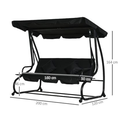 Outsunny Three-Seater Garden Swing Bed - Black
