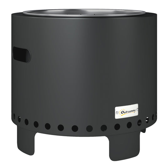 Outsunny Smokeless Steel Fire Pit, with Poker - Grey