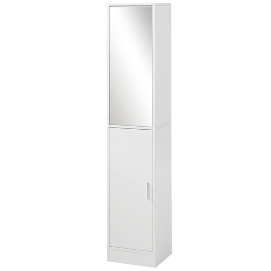 Kleankin Tall Mirrored Bathroom Cabinet, Bathroom Storage Cupboard, Floor Standing Tallboy Unit with Adjustable Shelf, White