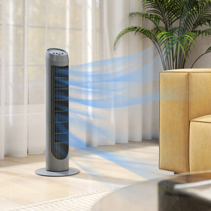 HOMCOM Tower Fan for Bedroom Cooling, 75cm Electric 70° Oscillating with 3 Speed Settings, Standing Floor Fan, Grey