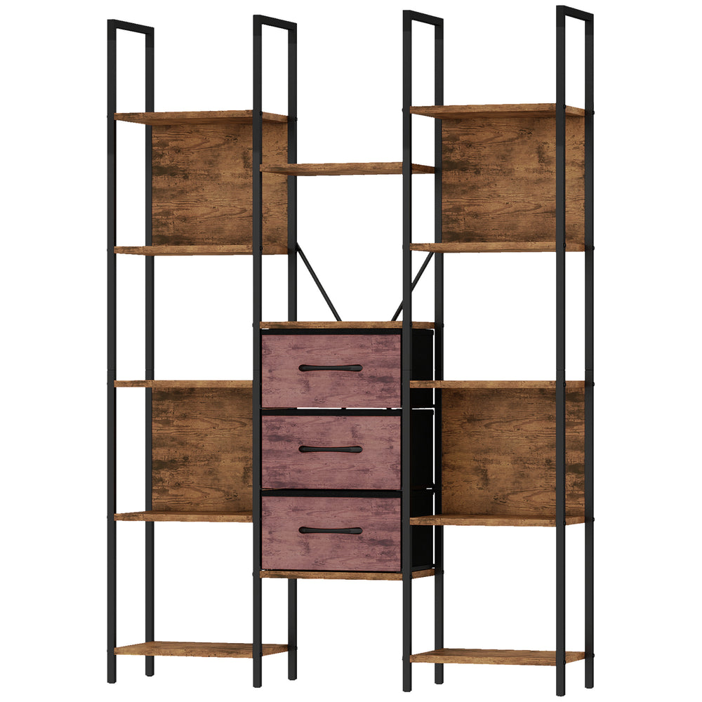 HOMCOM Bookshelf with Drawers Bookcase Open Shelves Storage Unit Study Bedroom Living Room Rustic Brown
