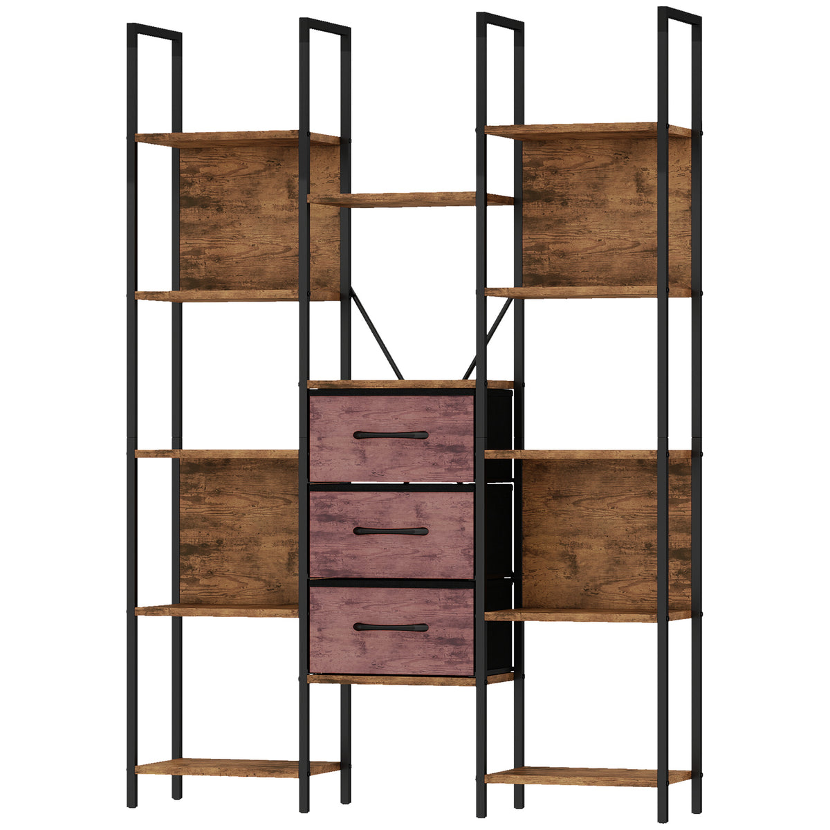 HOMCOM Bookshelf with Drawers Bookcase Open Shelves Storage Unit Study Bedroom Living Room Rustic Brown