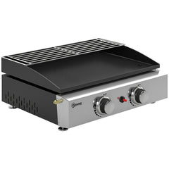 Outsunny 2 Burner Grill Griddle, Portable Gas Plancha with Warming Rack, 5 kW, Tabletop Gas BBQ with Grease Cup, Black