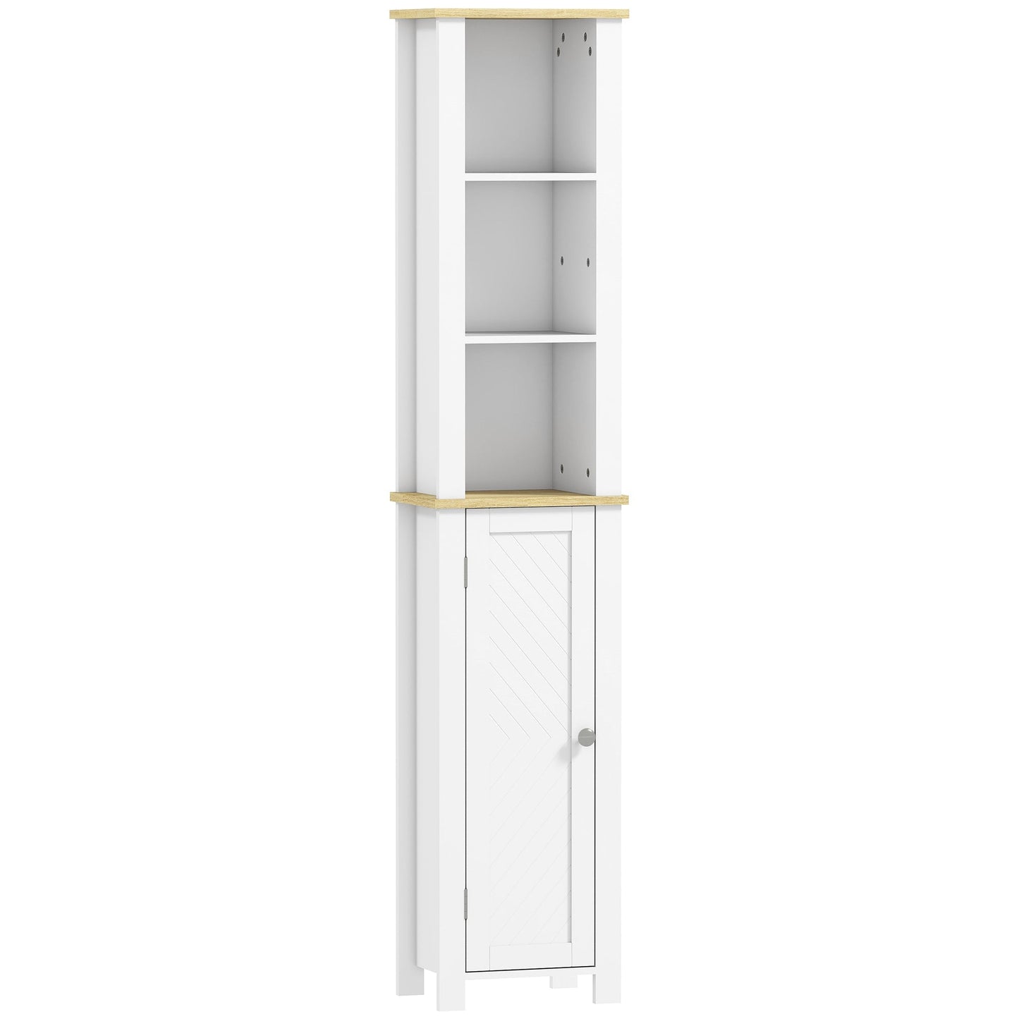 kleankin Slim Bathroom Storage Unit with Open Compartment, Bathroom Storage Cabinet with Adjustable Shelf, 34 x 23 x 165 cm, White