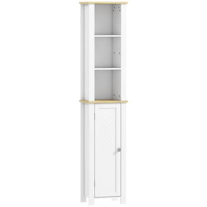 kleankin Slim Bathroom Storage Unit with Open Compartment, Bathroom Storage Cabinet with Adjustable Shelf, 34 x 23 x 165 cm, White