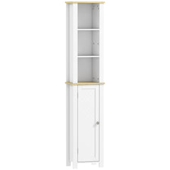 kleankin Slim Bathroom Storage Unit with Open Compartment, Bathroom Storage Cabinet with Adjustable Shelf, 34 x 23 x 165 cm, White