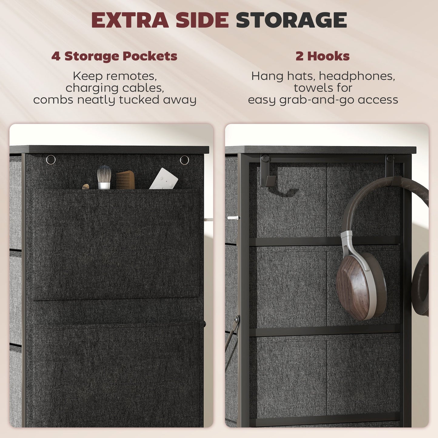 HOMCOM Chest of Ten Fabric Drawers - Charcoal Grey