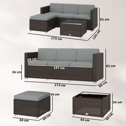 Outsunny 3 Pieces Garden Furniture Set w/ Cushions, PE Rattan Wicker Conversation Corner Sofa Set, Light Grey