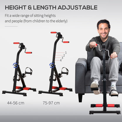 HOMCOM Portable Exercise Bike for Home Pedal Exerciser Height-adjustable 56L x 44- 56W x 75- 97H cm Black and Red