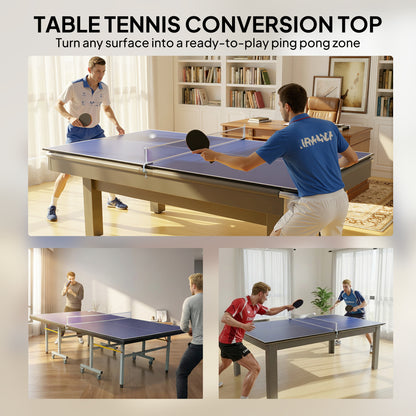 SPORTNOW 9 ft Folding Ping Pong Table Top for Billiard Tables, Table Tennis Conversion Top with Net, Foam Padding, Blue