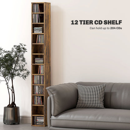HOMCOM 204 CD Tall Narrow Media Storage Tower - Rustic Brown