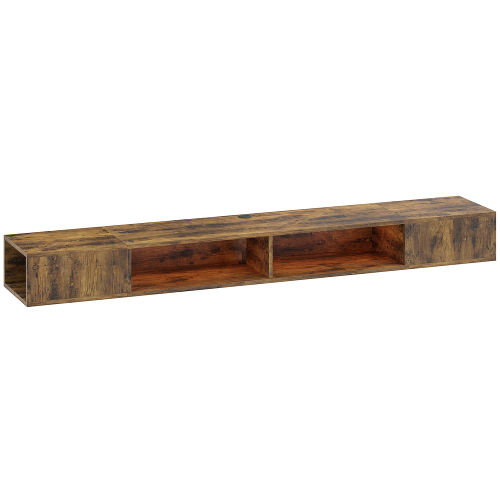 HOMCOM Wall Mounted TV Stand with RGB LED Lights, Floating Entertainment Centre for 75 Inch TV, Rustic Brown