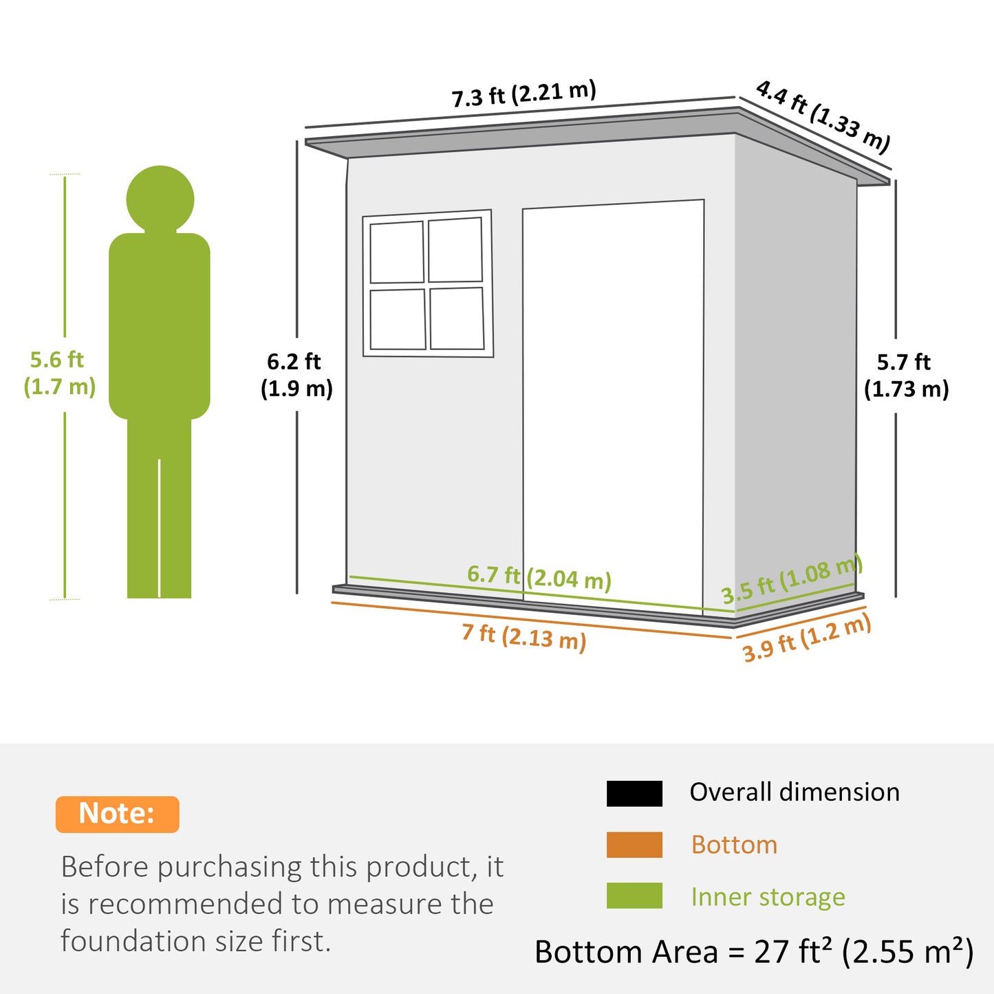 Outsunny 7 x 4ft Eco-friendly Galvanised Steel Garden Shed, with Lock and Gloves, 40kg/ã¡ Snow Capacity - Grey