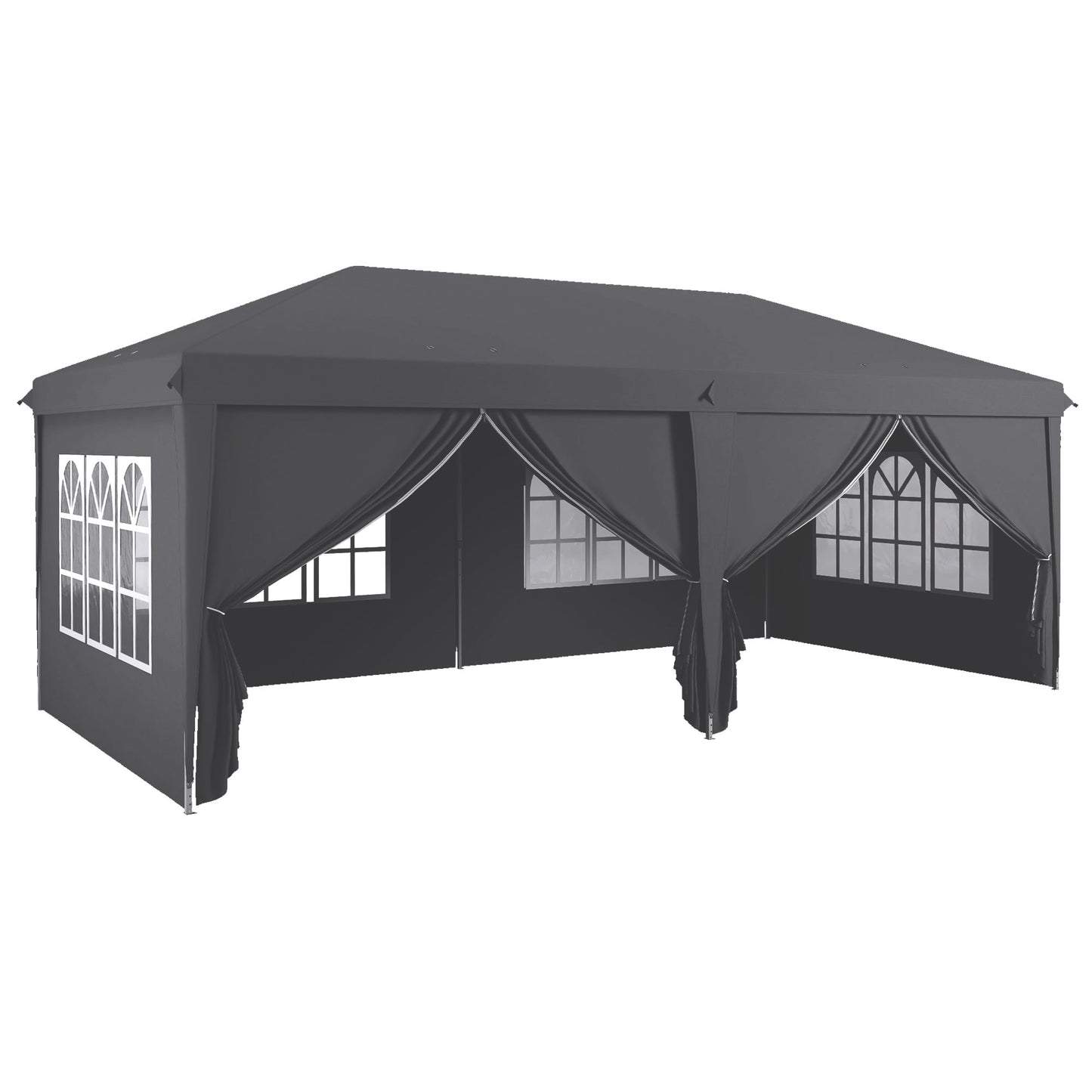 Outsunny Outsunny 3 x 6 m Garden Pop Up Gazebo, Wedding Party Tent Marquee, Water Resistant Awning Canopy with Sidewalls, Windows, Carry Bag, Grey