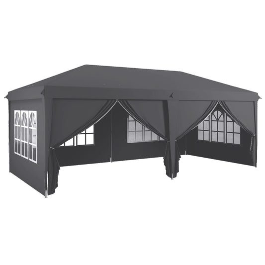 Outsunny Outsunny 3 x 6 m Garden Pop Up Gazebo, Wedding Party Tent Marquee, Water Resistant Awning Canopy with Sidewalls, Windows, Carry Bag, Grey