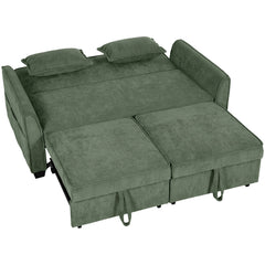 HOMCOM 2 Seater Sofa Bed, 4-in-1 L-Shaped Convertible Pull-Out Sleeper Sofa with Adjustable Backrest Side Pockets, Dark Green