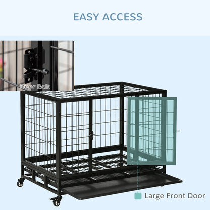 PawHut 36" Heavy Duty Metal Dog Crate Pet Cage with Tray Wheeled Dog Kennel - Black (Medium)