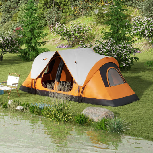 Outsunny 2 Bedroom Tent Six-man Seates Family Camping for Outdoor Adventure, Orange