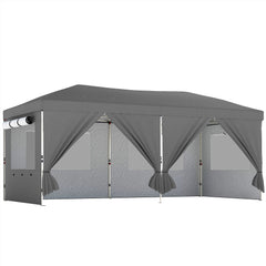 Outsunny 3 x 6 m Pop Up Canopy with UV50+ Protection Garden Gazebo with 6 Sidewalls, Dark Grey