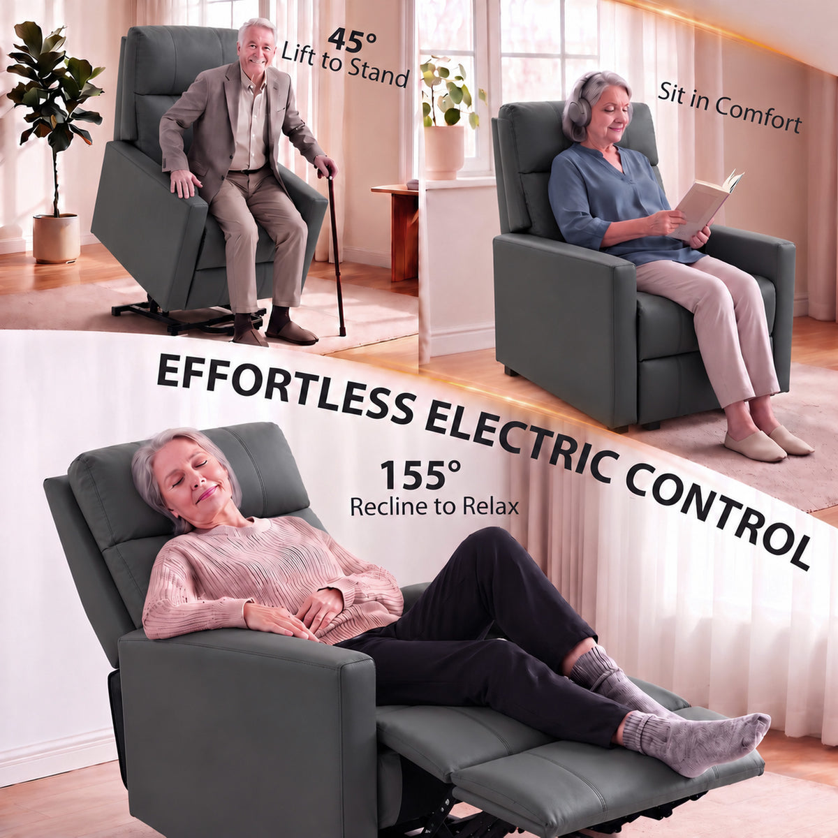 HOMCOM Riser Recliner Chair with Vibration Massage & Heat, Electric Lift Chair for Elderly, Spring Cushion, USB Port, Dark Grey