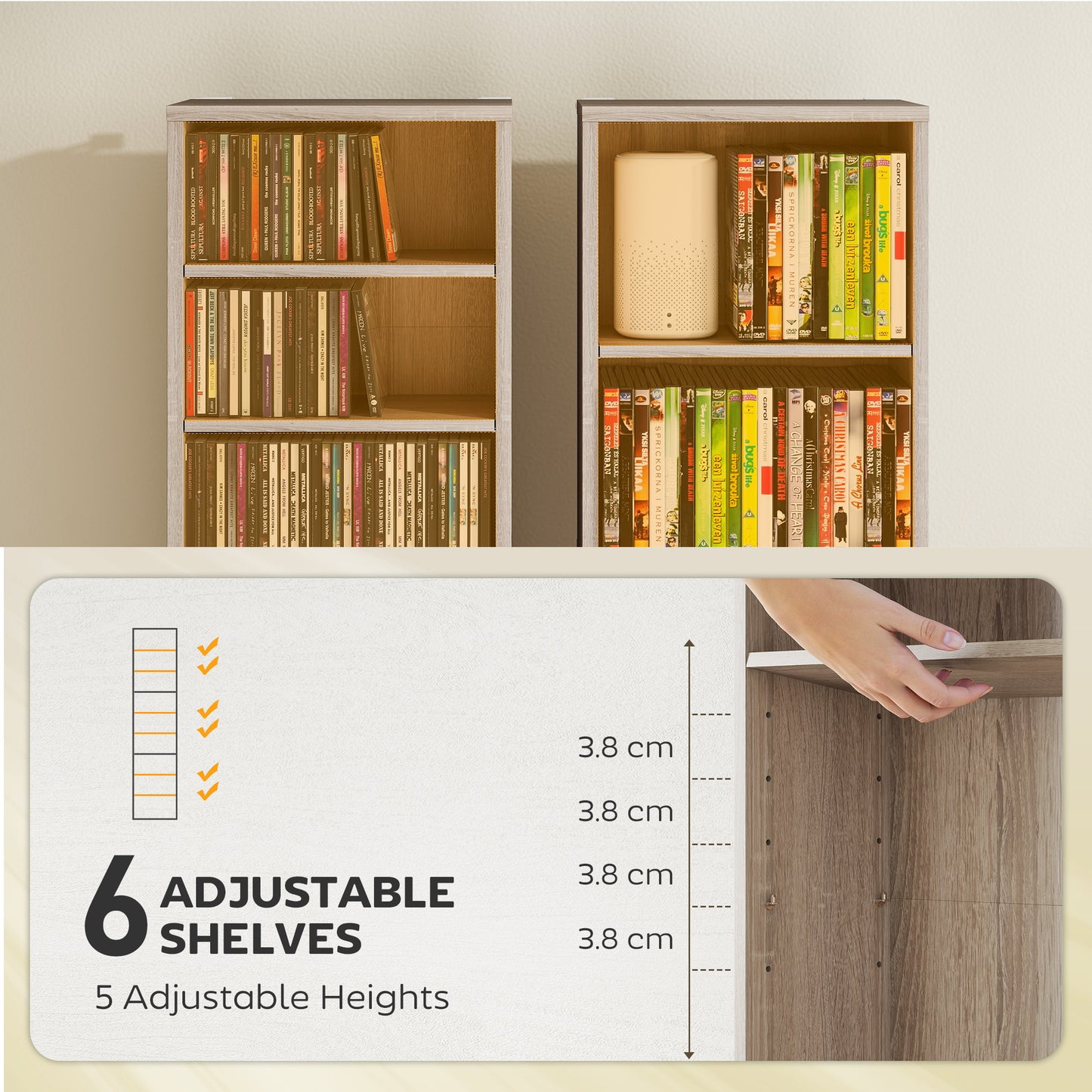 HOMCOM 260 Narrow CD Storage Unit - Natural Wood Finish