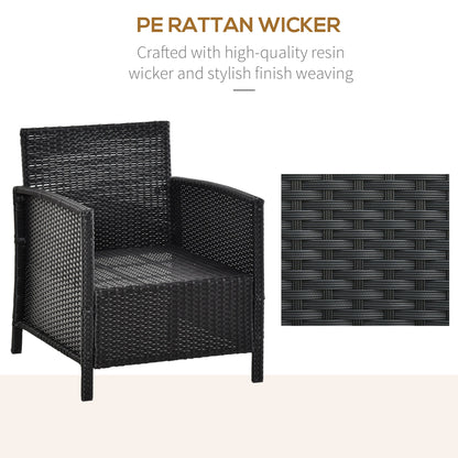 Outsunny 2-Seater PE Rattan Side Table & Armchair Bistro Set Jack and Jill Seat w/ Pillows Black