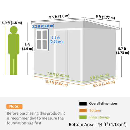 Outsunny 8.5 x 6ft Storage Shed Galvanised Steel Garden Shed, Metal Shed with Foundation Kit, Window, Lockable Wide Doors and Air Vents for Outdoor Patio, Light Grey