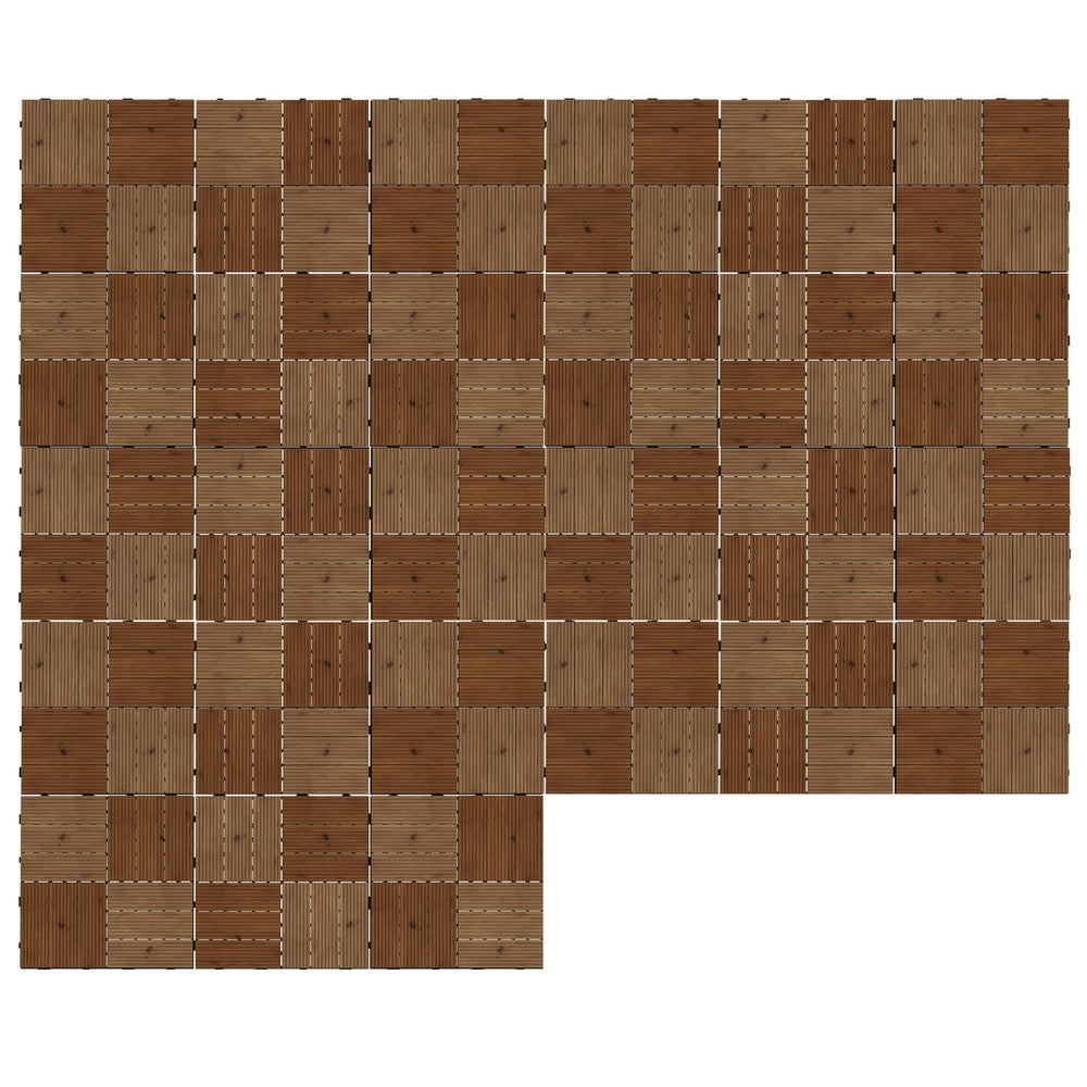 Outsunny 27 Pcs Wooden Interlocking Decking Tiles, 30 x 30 cm Anti-slip Outdoor Flooring Tiles, 0.81° per Pack, All Weather Use for Patio, Balcony, Terrace, Hot Tub, Brown