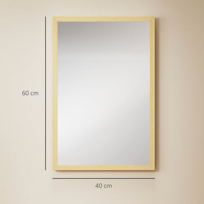 HOMCOM Wall Bathroom Mirror, 60 x 40 cm Wall-Mounted Mirror for Living Room, Bedroom, Hallway, Natural Wood Finish