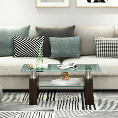 Modern Glass Coffee Tea Table with Open Shelf-Coffee