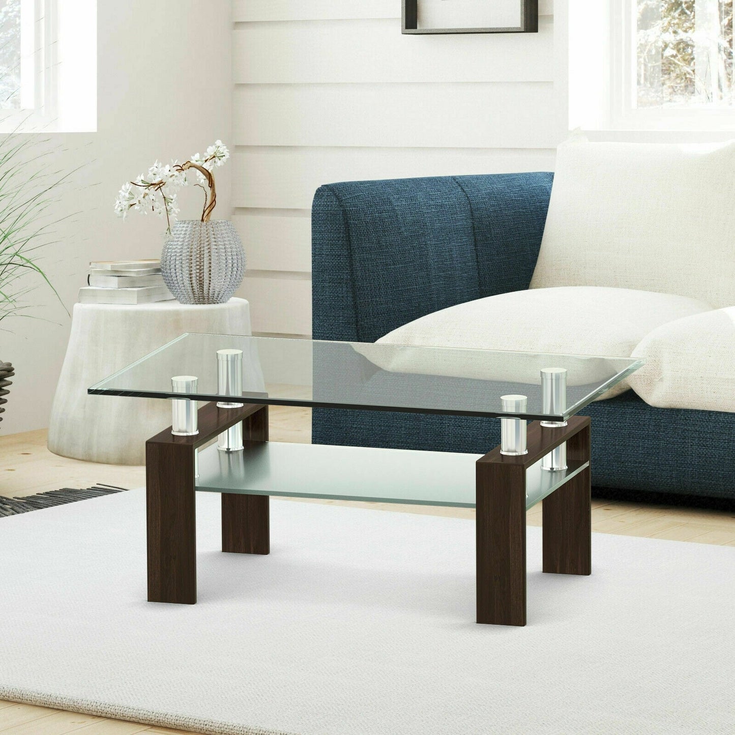 Modern Glass Coffee Tea Table with Open Shelf-Coffee