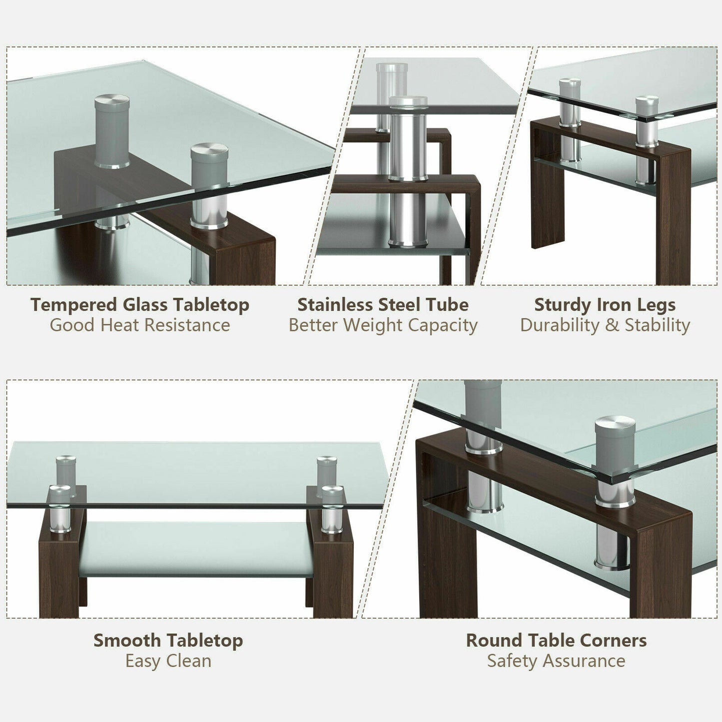 Modern Glass Coffee Tea Table with Open Shelf-Coffee