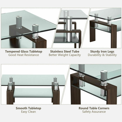 Modern Glass Coffee Tea Table with Open Shelf-Coffee