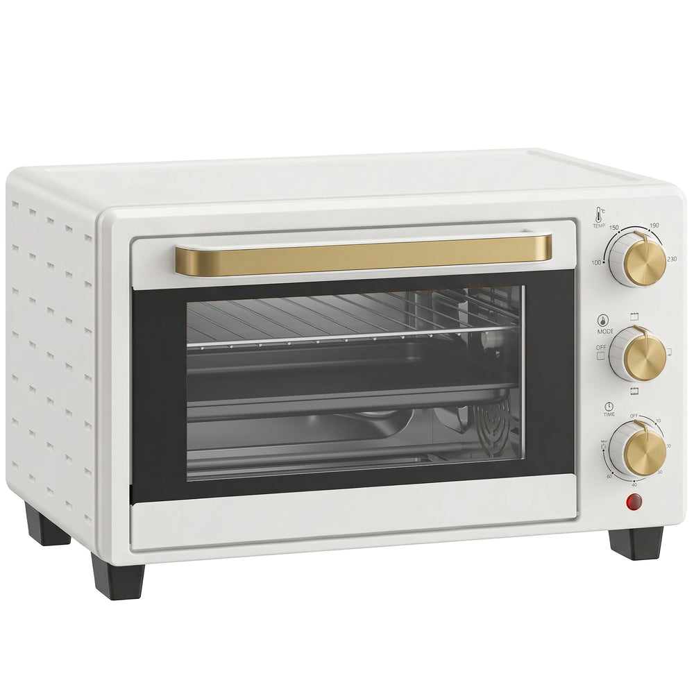 HOMCOM 21L Mini Countertop Oven, 100°C-230°C Adjustable Temperature, White