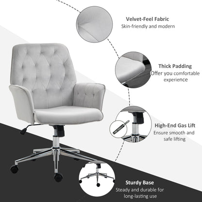 Vinsetto Linen Computer Chair with Armrest, Modern Swivel Chair with Adjustable Height, Light Grey