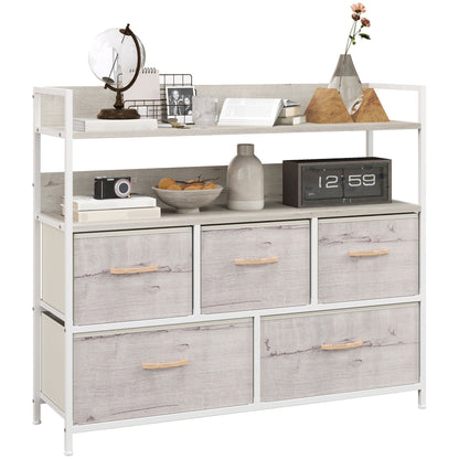 HOMCOM Rustic Chest of Five Fabric Drawers - Natural