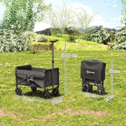 Outsunny 41L Festival Trolley on Wheels, Small Garden Folding Trolley Cart, 60kg Heavy Duty Collapsible Folding Wagon with Adjustable Handle and Carrying Bag for Beach, Camping, Festival, Black