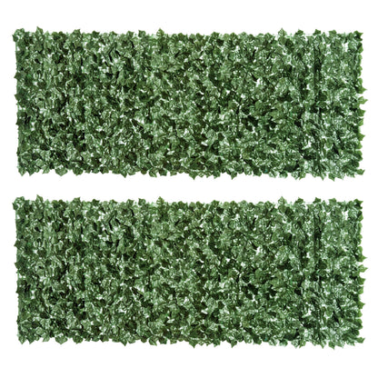 Outsunny 2-Piece Artificial Leaf Hedge Screen Privacy Fence Panel for Garden Outdoor Indoor Decor, Dark Green, 2.4M x 1M