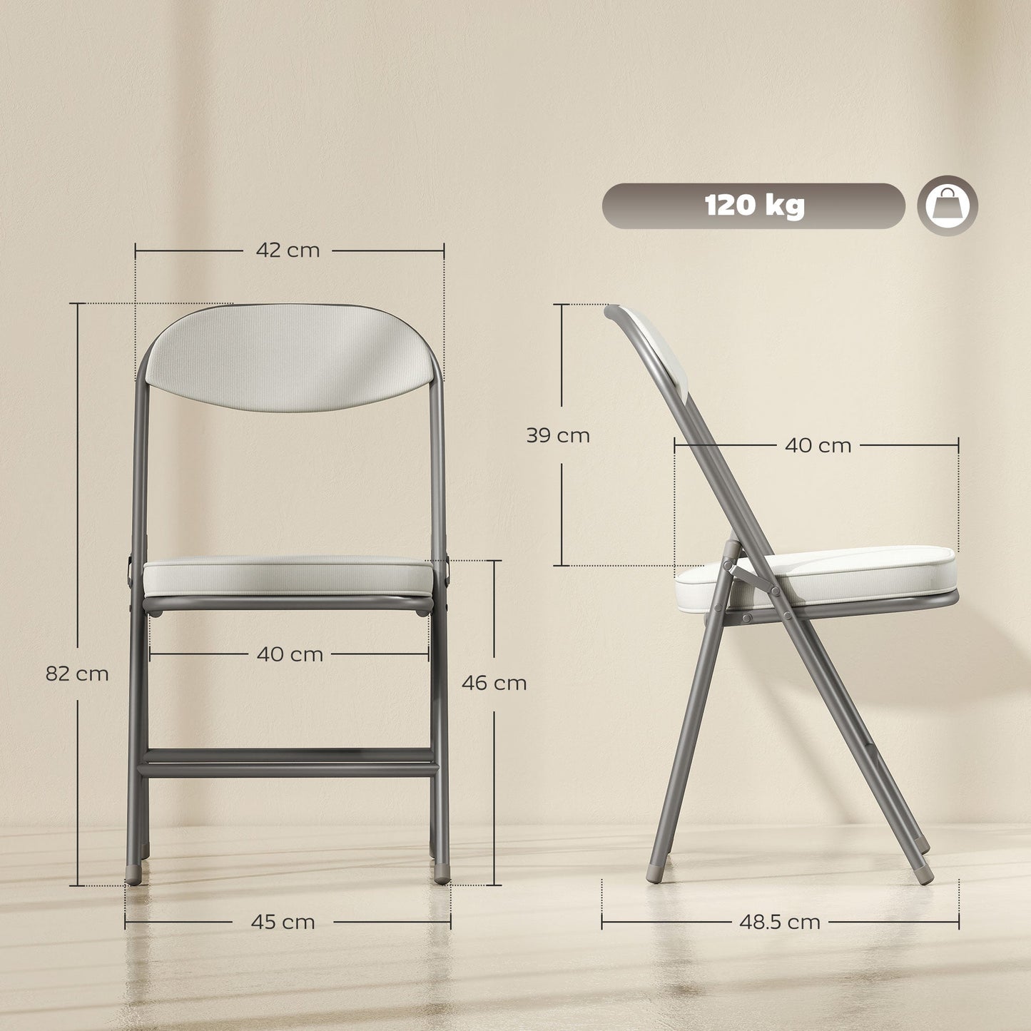HOMCOM Set of Four Folding Corduroy Seat Chairs - Off-White